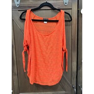 Venus Womens Orange Cold Shoulder Tie Sleeve Striped Knit Top Size Medium